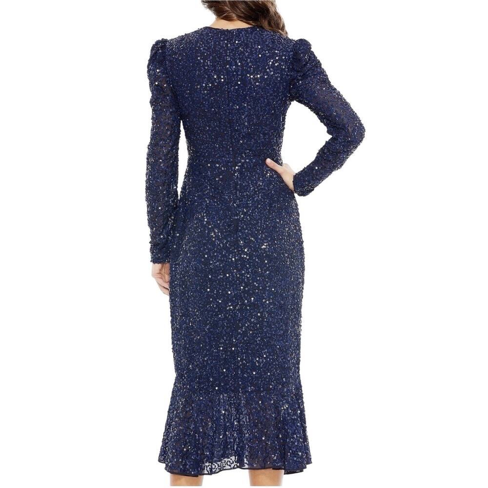 Mac Duggal 10865 Midnight Sequin Long Sleeve Puff Shoulder Dress Size 14 $398 - Picture 3 of 8